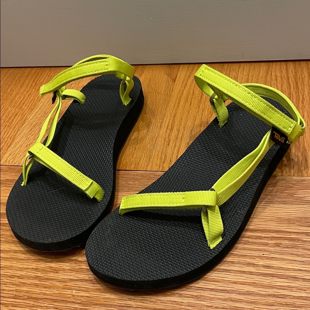 Teva Black and Neon Yellow Sandals